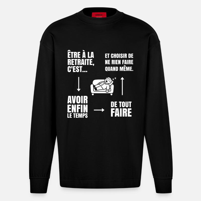 Die Kunst des Nichtstuns (weißer Text) - Heavyweight Oversized Organic Langarmshirt Made in EU - SOLID BLACK