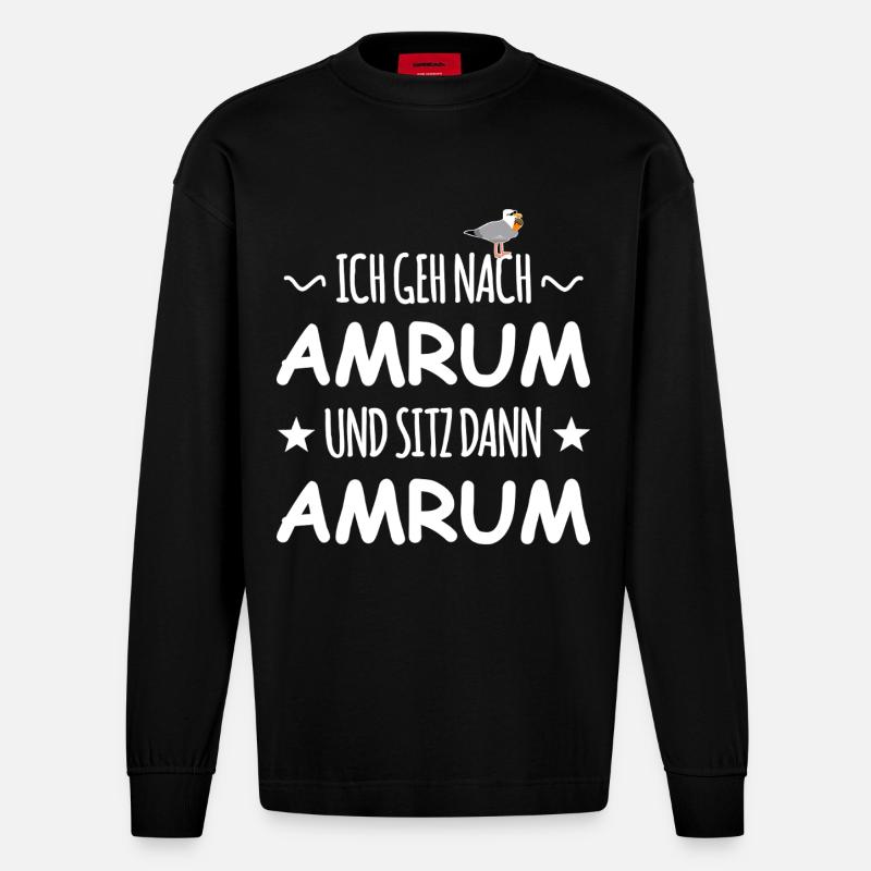 Amrum mit Schnaps Möwe - Heavyweight Oversized Organic Langarmshirt Made in EU - SOLID BLACK