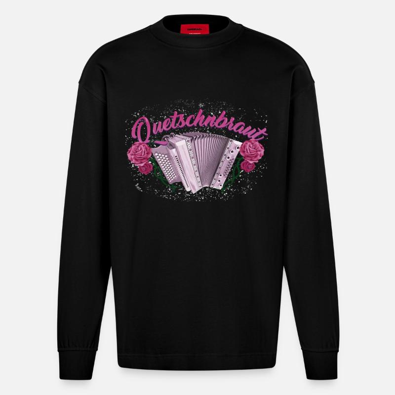 Squeeze Bride - Harmonica avec des roses - Manches longues bio épais oversize fabriqué en UE - SOLID BLACK
