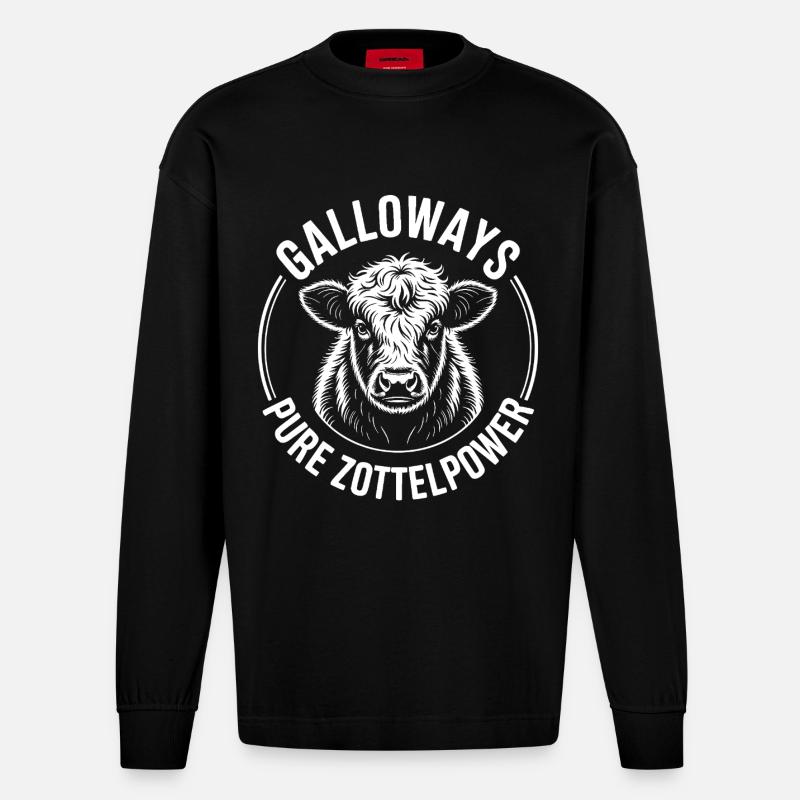 Galloway Rind Kopf - Heavyweight Oversized Organic Langarmshirt Made in EU - SOLID BLACK