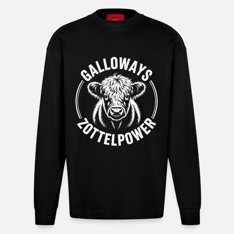 Tête de bœuf de Galloway - Manches longues bio épais oversize fabriqué en UE - SOLID BLACK