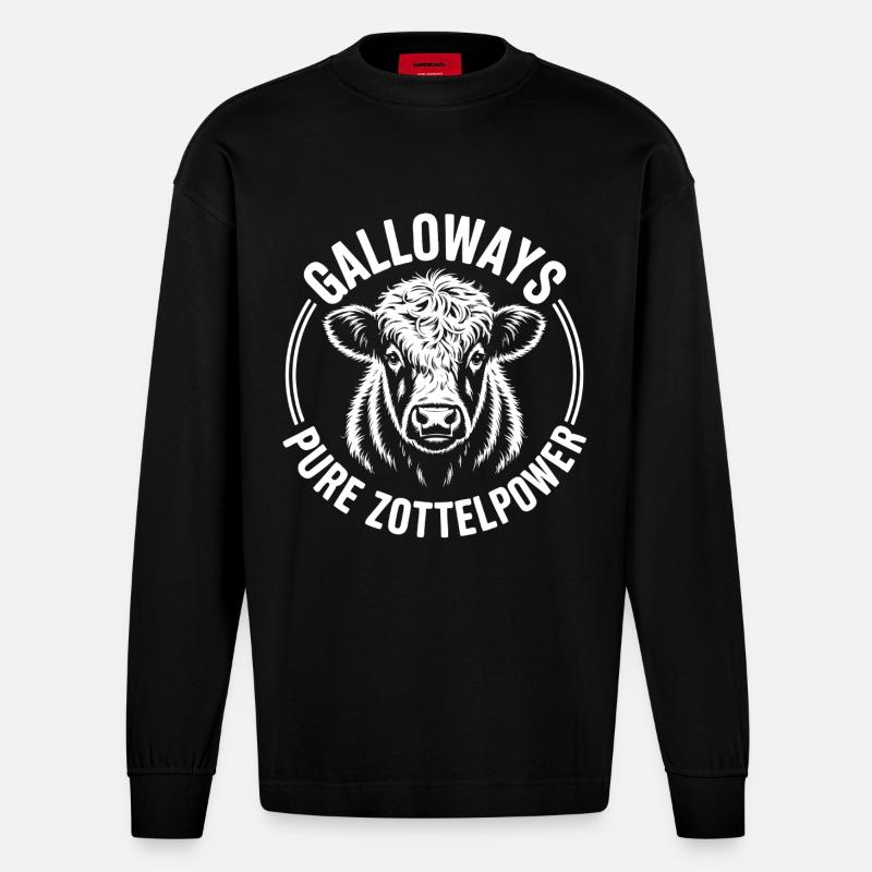 Tête de bœuf de Galloway - Manches longues bio épais oversize fabriqué en UE - SOLID BLACK