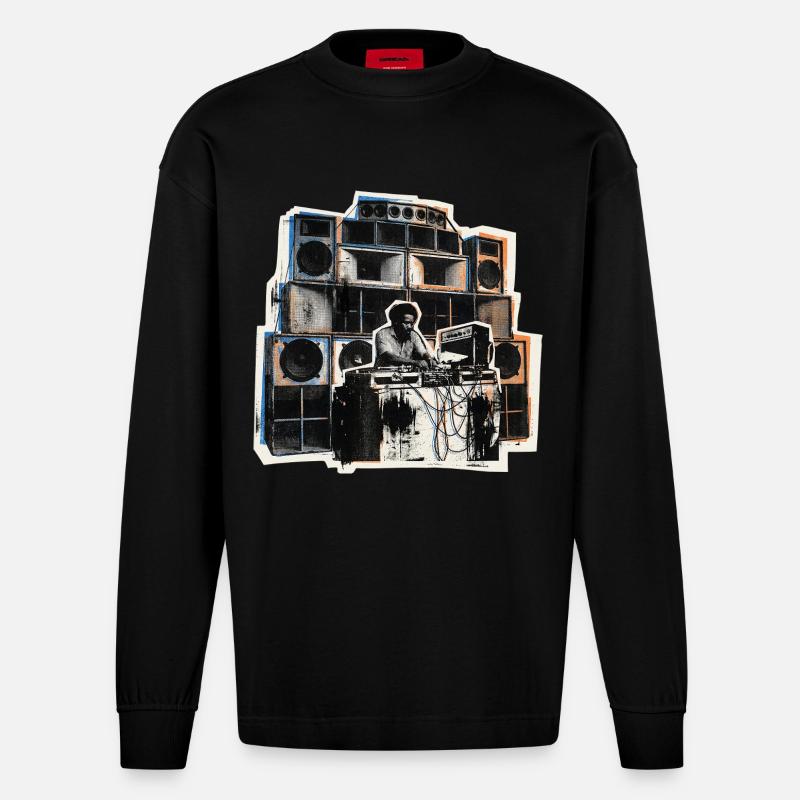 Dub Reggae Soundsystem Roots - Heavyweight Oversized Organic Langarmshirt Made in EU - SOLID BLACK