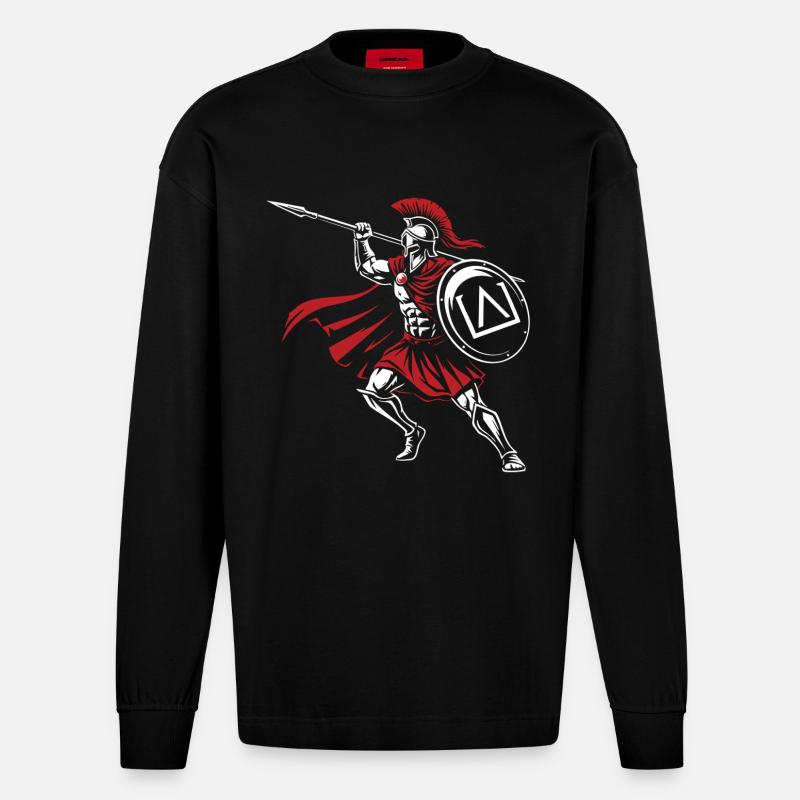 Spartan Spear Angriff Maskottchen Spartan Speer - Heavyweight Oversized Organic Langarmshirt Made in EU - SOLID BLACK