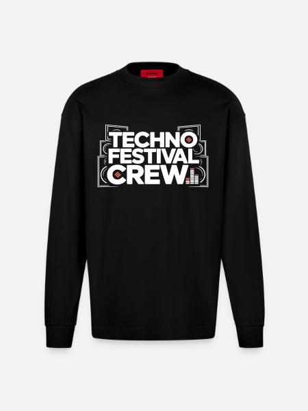 Techno Festival Crew – Techo Party Outfit - Heavyweight Oversized Organic Longsleeve Shirt Made in EU - SOLID BLACK