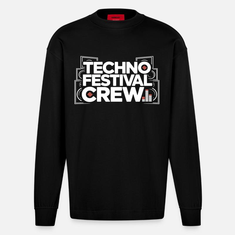 Techno Festival Crew – Techo Party Outfit - Heavyweight Oversized Organic Langarmshirt Made in EU - SOLID BLACK
