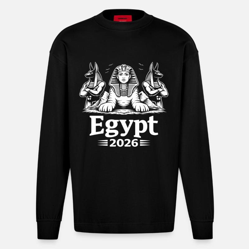 Sphinx Kleopatra Anubis Egypt 2026 Mystik - Heavyweight Oversized Organic Langarmshirt Made in EU - SOLID BLACK