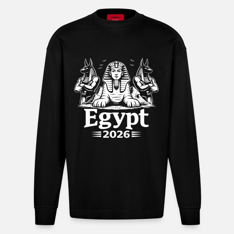 Sphinx Anubis Égypte 2026 Mysticisme - Manches longues bio épais oversize fabriqué en UE - SOLID BLACK