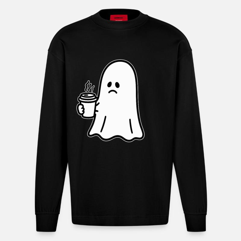 Geist Kaffee Halloween Süßes oder Saures - Heavyweight Oversized Organic Langarmshirt Made in EU - SOLID BLACK