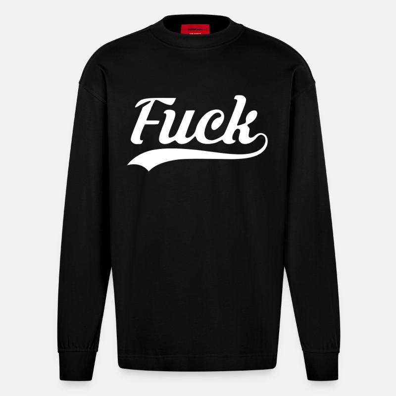 Merde au Rétro Script - Manches longues bio épais oversize fabriqué en UE - SOLID BLACK