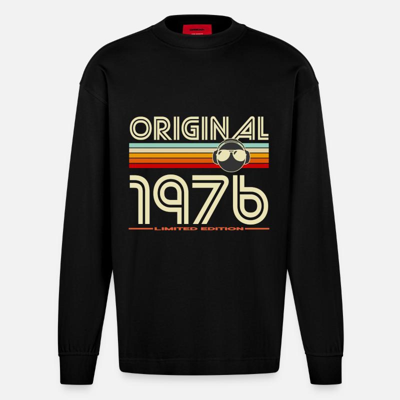 Originale Retro-Kopfhörer von 1976 - Heavyweight Oversized Organic Langarmshirt Made in EU - SOLID BLACK