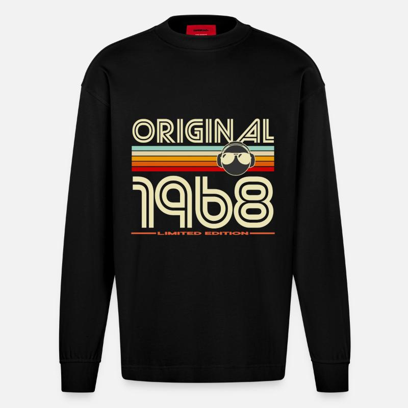 Original 1968 Édition Limitée - Manches longues bio épais oversize fabriqué en UE - SOLID BLACK