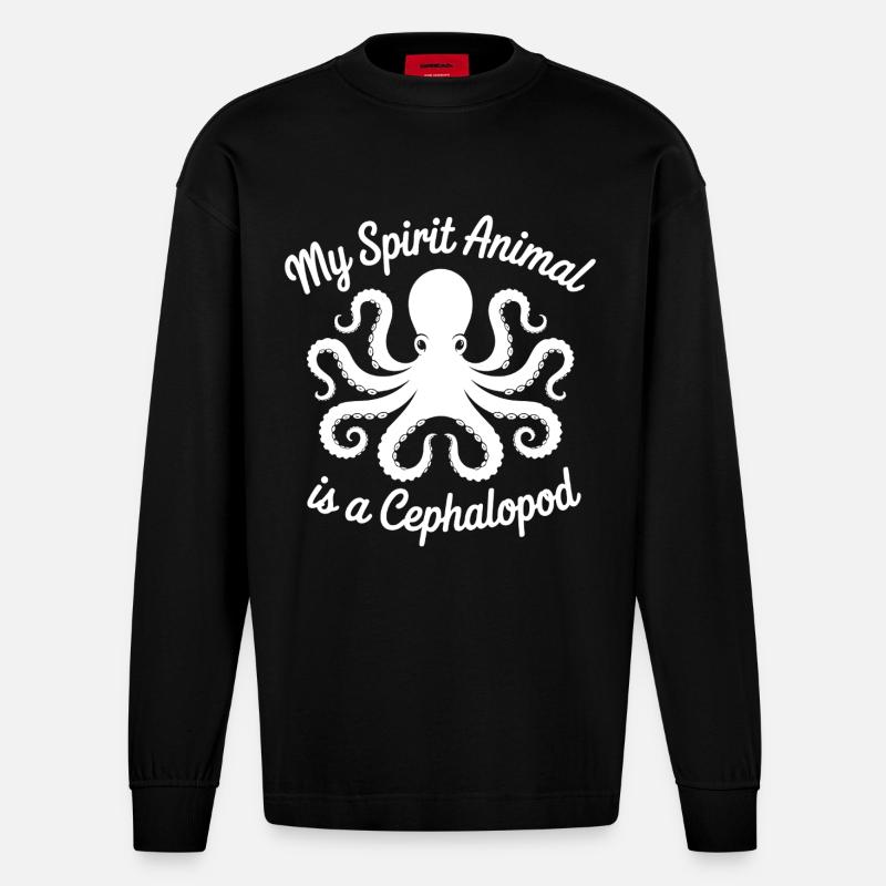 Mon âme : pieuvre - Manches longues bio épais oversize fabriqué en UE - SOLID BLACK