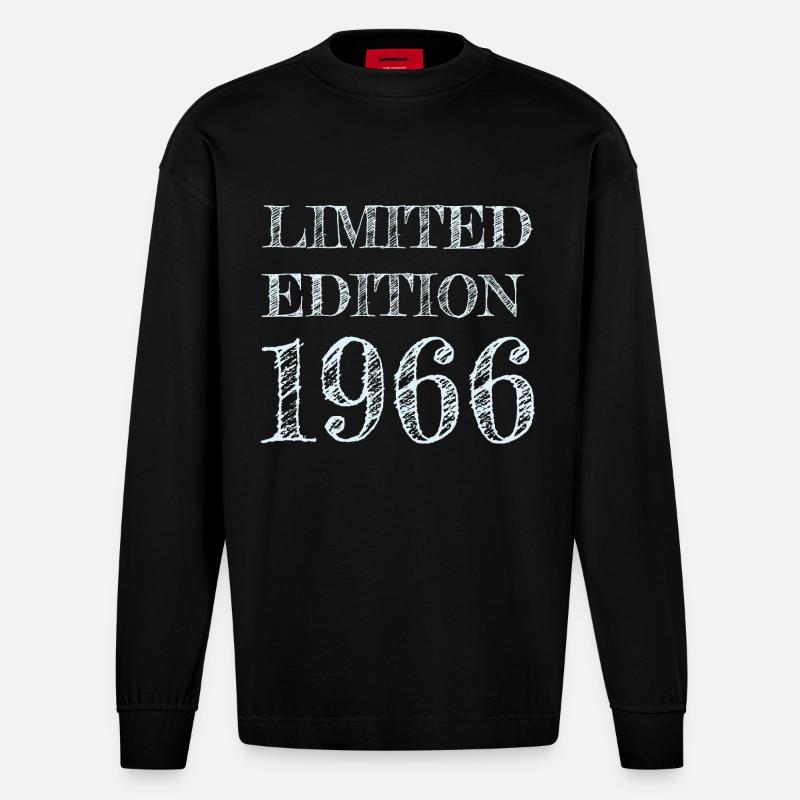 1966 60e année de naissance - Manches longues bio épais oversize fabriqué en UE - SOLID BLACK