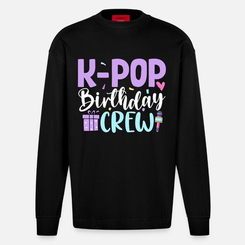 K Pop Birthday Crew - Heavyweight Oversized Organic Langarmshirt Made in EU - SOLID BLACK