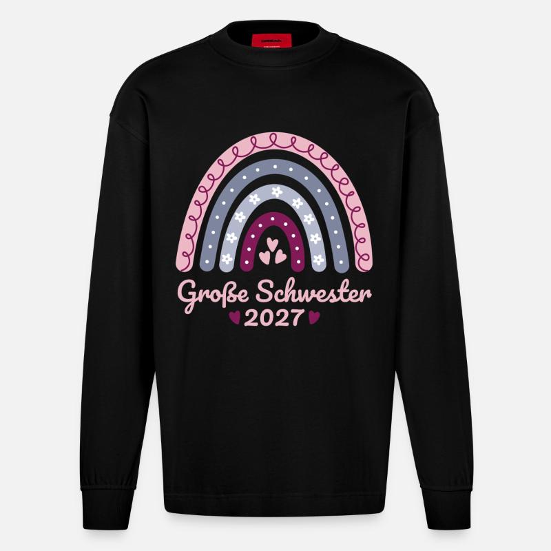Große Schwester 2027 Boho Regenbogen pastell - Heavyweight Oversized Organic Langarmshirt Made in EU - SOLID BLACK
