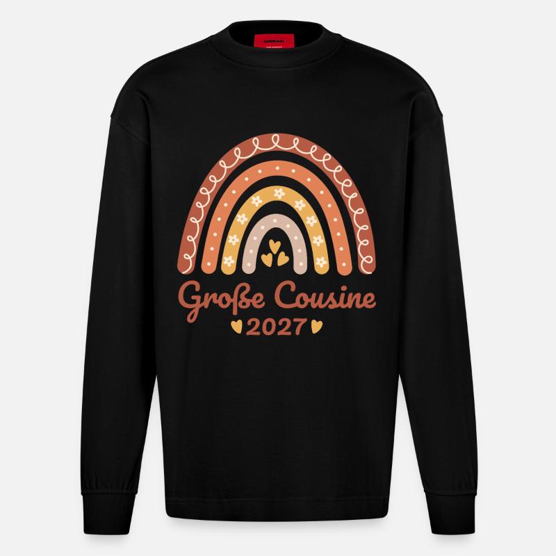 Große Cousine 2027 Boho Regenbogen - Heavyweight Oversized Organic Langarmshirt Made in EU - SOLID BLACK