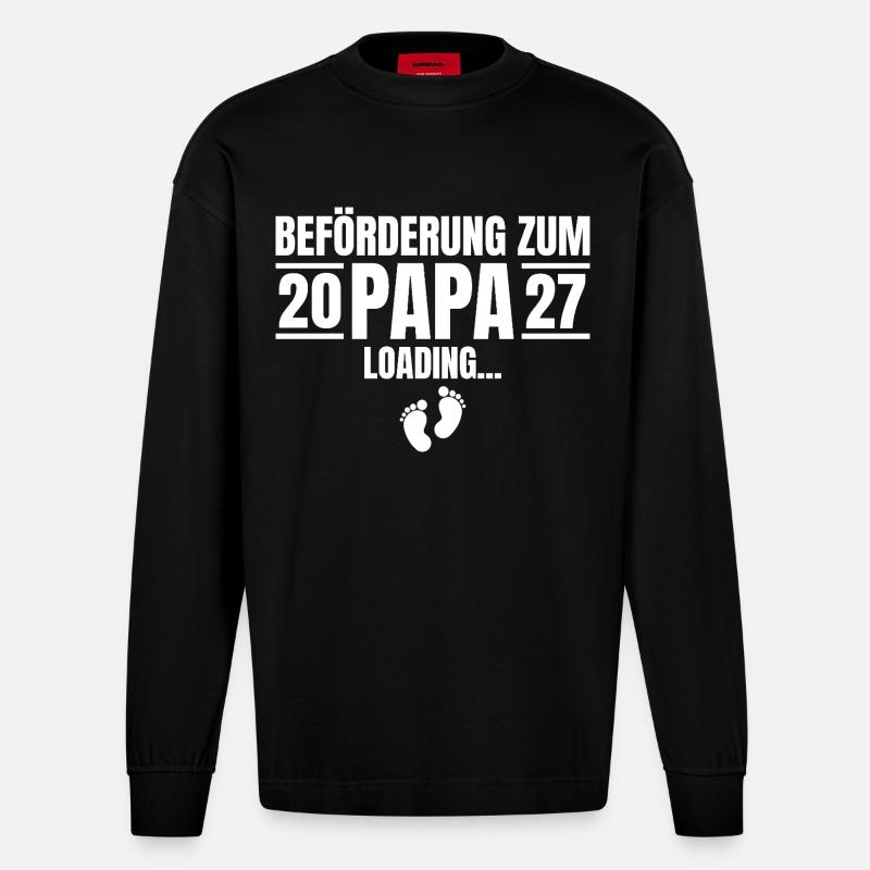 Beförderung zum Papa 2027 Loading - Heavyweight Oversized Organic Langarmshirt Made in EU - SOLID BLACK