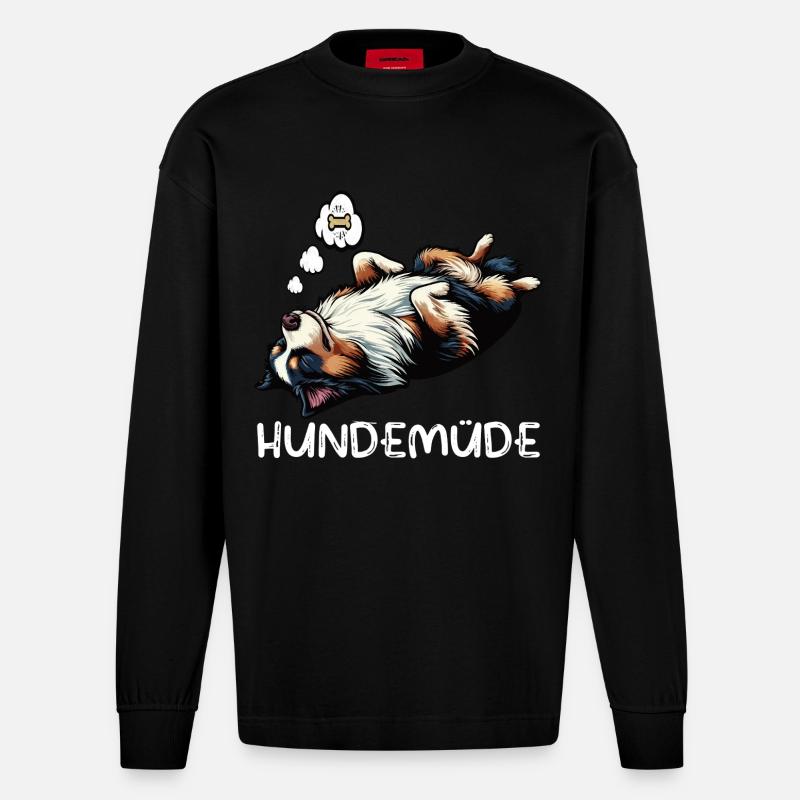 Hundemüde Australian Shepherd Aussie Aussiehalter - Heavyweight Oversized Organic Langarmshirt Made in EU - SOLID BLACK