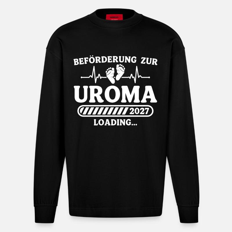 Uroma 2027 Loading – Baby Ankündigung Geschenk - Heavyweight Oversized Organic Langarmshirt Made in EU - SOLID BLACK