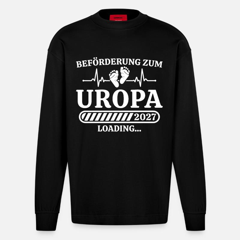 Uropa 2027 Loading – Geschenk Schwangerschaft - Heavyweight Oversized Organic Langarmshirt Made in EU - SOLID BLACK