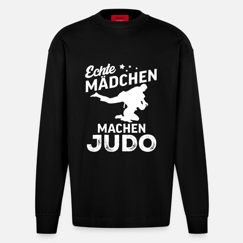 echte maedchen machen judo  - Heavyweight Oversized Organic Langarmshirt Made in EU - SOLID BLACK