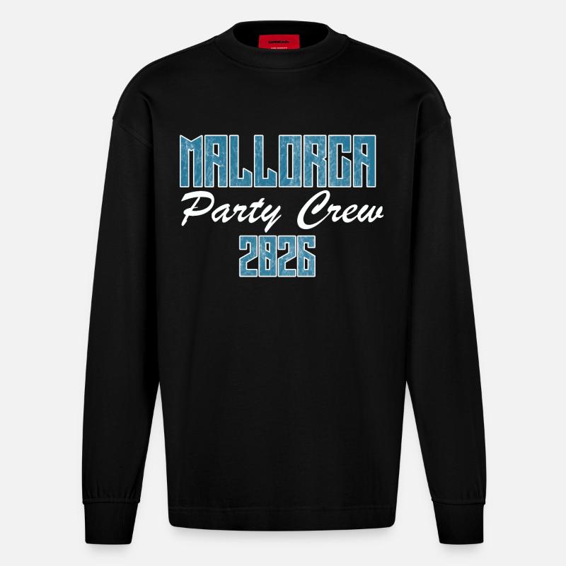 Mallorca, Party - Heavyweight Oversized Organic Langarmshirt Made in EU - SOLID BLACK