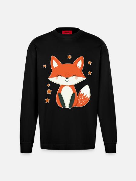 Fox and Stars - Heavyweight Oversized Organic Longsleeve Shirt Made in EU - SOLID BLACK