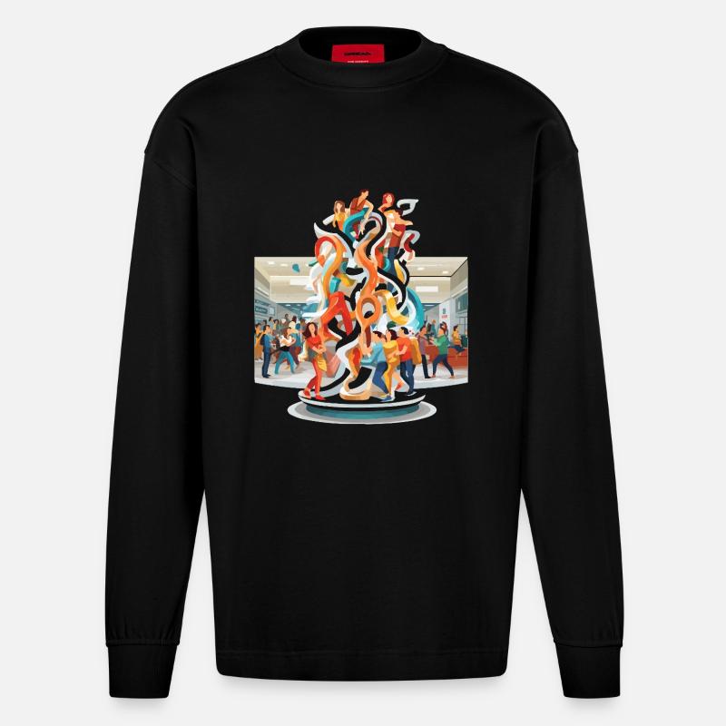 Farbwirbel Begegnungen Skulptur - Heavyweight Oversized Organic Langarmshirt Made in EU - SOLID BLACK