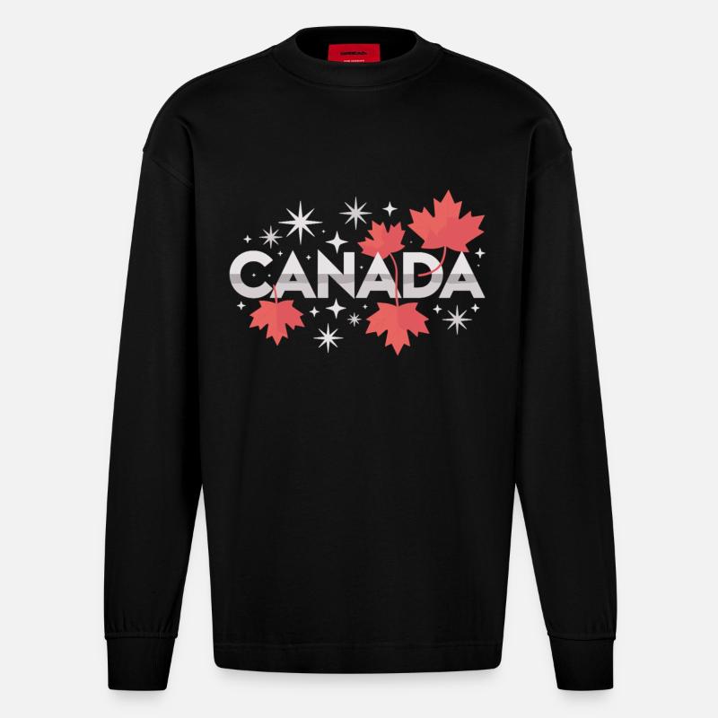 Canada Maple Leaf Gift Idea - Heavyweight Oversized Organic Longsleeve Shirt Made in EU - SOLID BLACK