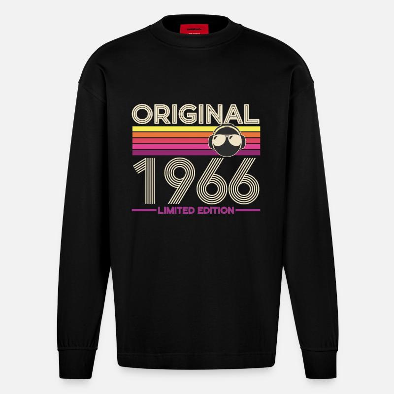 Original 1966 Édition Limitée Retro - Manches longues bio épais oversize fabriqué en UE - SOLID BLACK