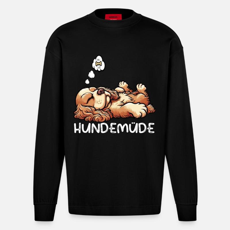 Hundemüde Cocker Spaniel Cockerhund Cockerbesitzer - Heavyweight Oversized Organic Langarmshirt Made in EU - SOLID BLACK
