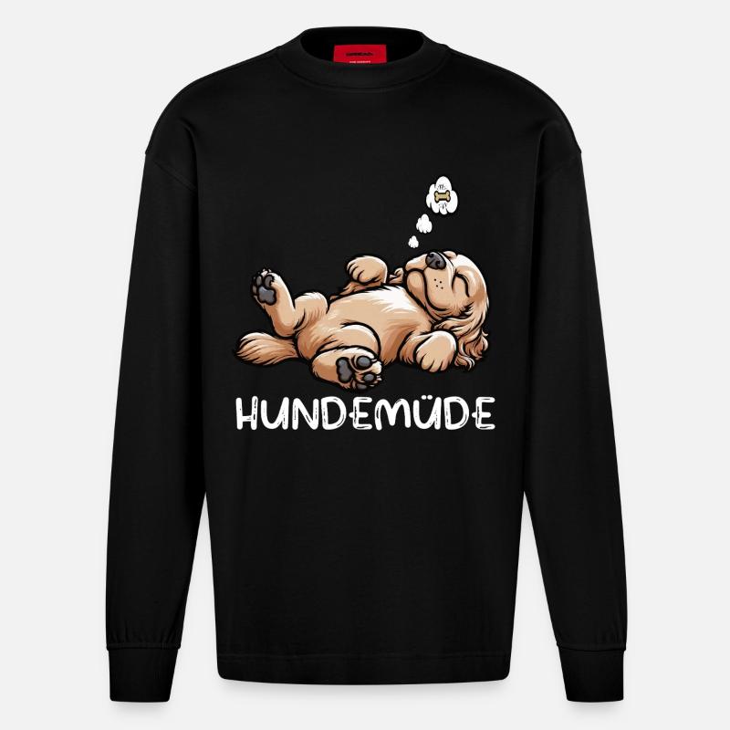 Hundemüde Cocker Spaniel Cockerhund Cockerbesitzer - Heavyweight Oversized Organic Langarmshirt Made in EU - SOLID BLACK