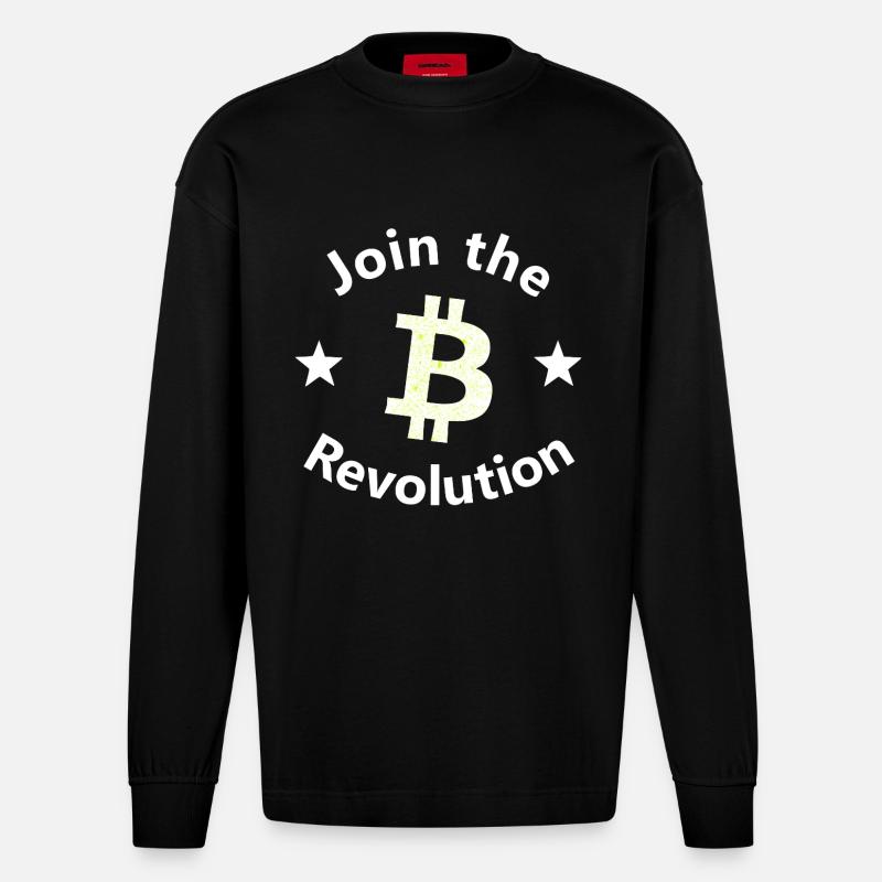 Bitcoin Revolte Kreis - Heavyweight Oversized Organic Langarmshirt Made in EU - SOLID BLACK