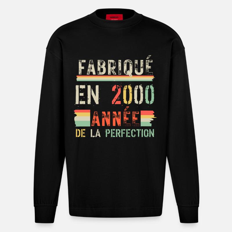 Fabriqué en 2000 – Année de perfection - Manches longues bio épais oversize fabriqué en UE - SOLID BLACK