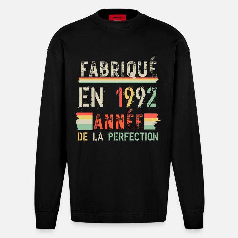 Fabriqué en 1992 – Année de Perfection - Manches longues bio épais oversize fabriqué en UE - SOLID BLACK