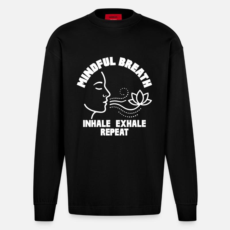 Respiration consciente Pleine conscience Calme - Manches longues bio épais oversize fabriqué en UE - SOLID BLACK