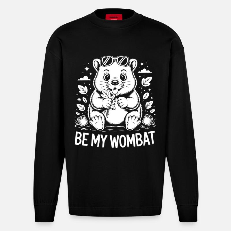 Sois mon Wombat – Mignon Wombat - Manches longues bio épais oversize fabriqué en UE - SOLID BLACK