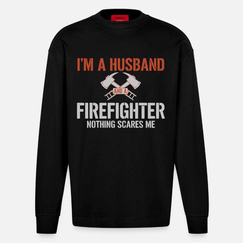 Ehemann Feuerwehrmann - Heavyweight Oversized Organic Langarmshirt Made in EU - SOLID BLACK