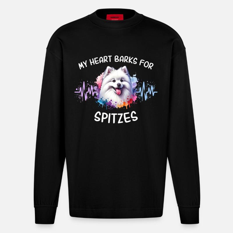 Ligne Cœur Spitz - Manches longues bio épais oversize fabriqué en UE - SOLID BLACK