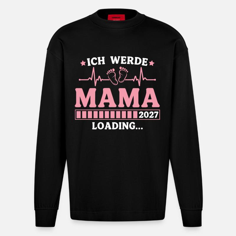 Ich werde Mama 2027 – Werdende Mutter - Heavyweight Oversized Organic Langarmshirt Made in EU - SOLID BLACK