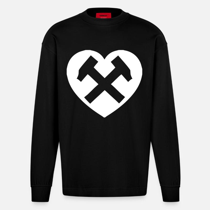 Hearthammer : L’amour dans l’acier - Manches longues bio épais oversize fabriqué en UE - SOLID BLACK