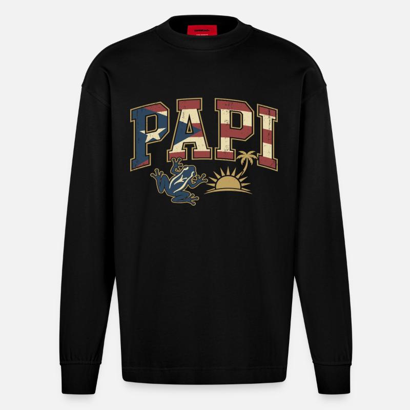 Papi Drapeau de Porto Rico - Manches longues bio épais oversize fabriqué en UE - SOLID BLACK