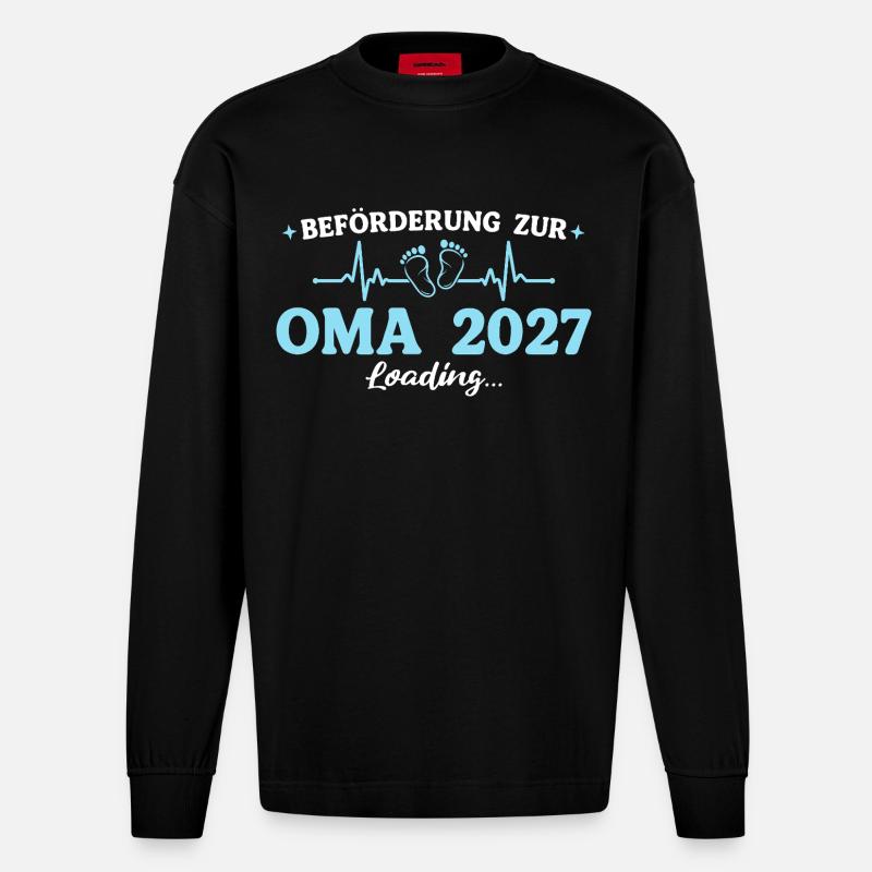 Oma 2027 Beförderung Großmutter Geschenk - Heavyweight Oversized Organic Langarmshirt Made in EU - SOLID BLACK