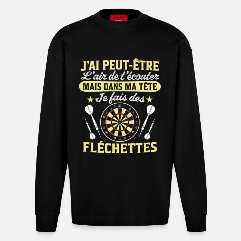  joue aux fléchettes - Manches longues bio épais oversize fabriqué en UE - SOLID BLACK
