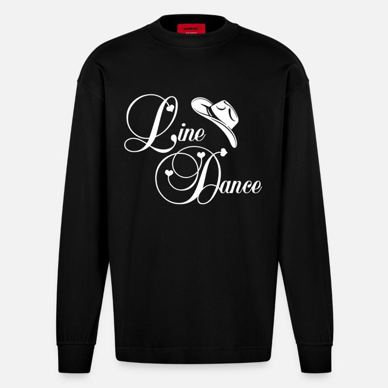 Line Dance Script Logo - Heavyweight Oversized Organic Longsleeve Shirt Made in EU - SOLID BLACK