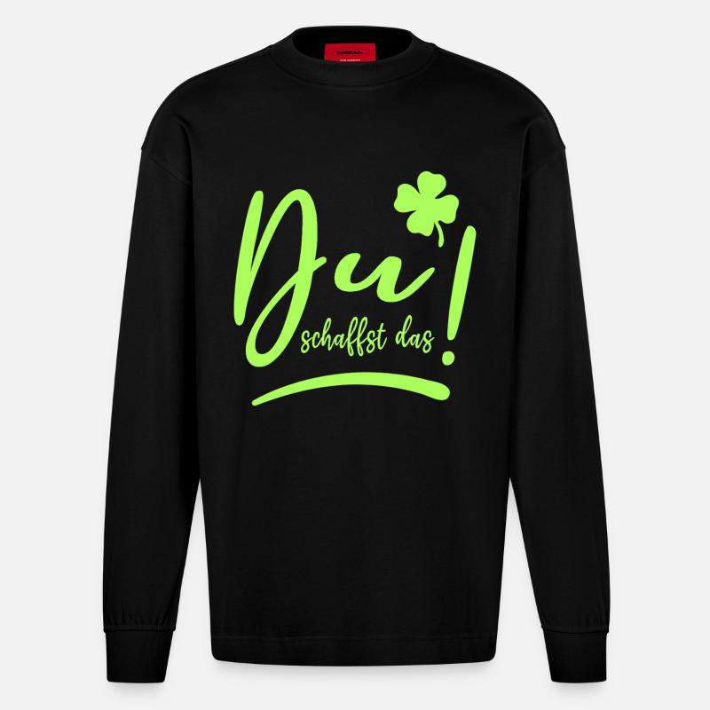 Du schaffst das! Glücksbringer Mutmacher neon - Heavyweight Oversized Organic Langarmshirt Made in EU - SOLID BLACK