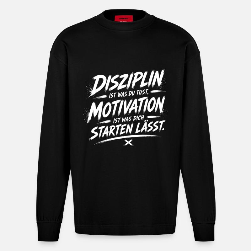 Disziplin treibt dich: Startmotivation - Heavyweight Oversized Organic Langarmshirt Made in EU - SOLID BLACK