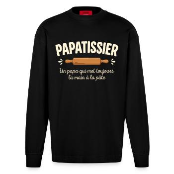 Dad Pastry Chef Baker Humor Papâtissier - Heavyweight Oversized Organic Longsleeve Shirt Made in EU - SOLID BLACK - Front