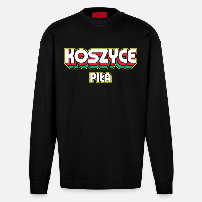 Košice Piła. Nom du district rétro - Manches longues bio épais oversize fabriqué en UE - SOLID BLACK